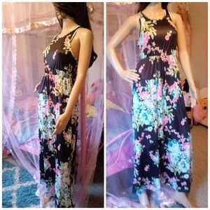 ⬇️ Navy Blue Floral Racerback Maxi Dress Small 0-4
